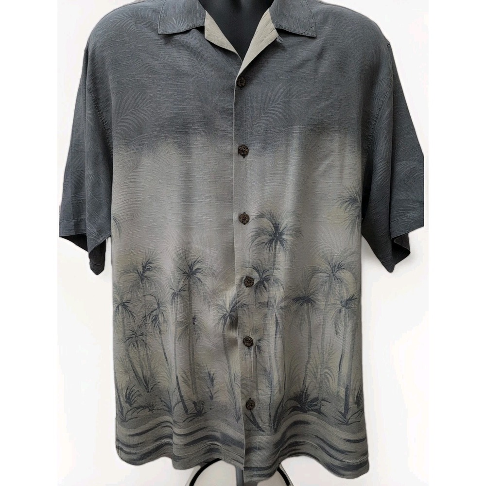 Tommy Bahama Mens Size L Palm Tree Silk Short‎ Sleeve Button Up Hawaiian Shirt